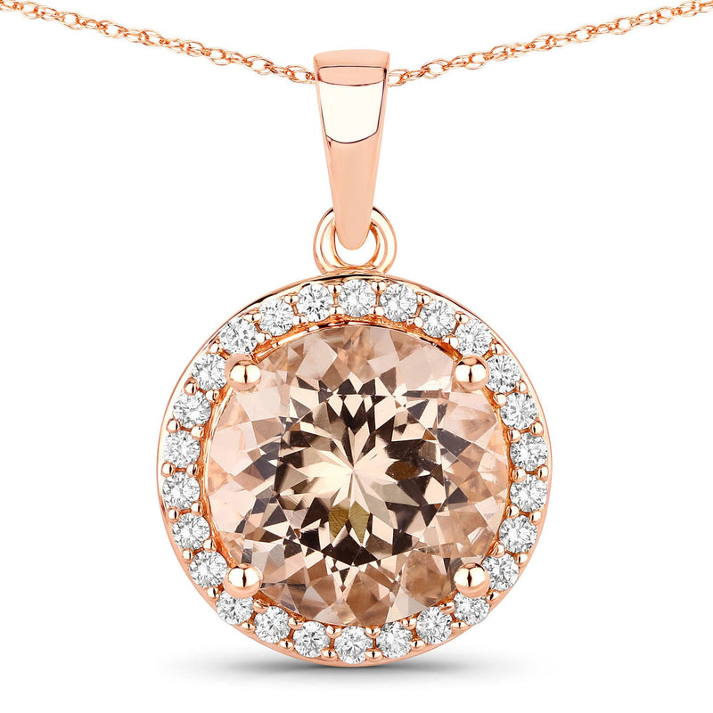 Bids.com 3.61 Carat Genuine Morganite and White Diamond 14K Rose Gold Pendant Pendants White Smoke size 18.00