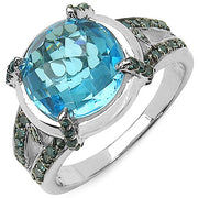 Bids.com 5.43 Carat Genuine Swiss Blue Topaz & Blue Diamond .925 Sterling Silver Ring Rings White Smoke size 7.00,size 6.00,size 8.00,size 9.00