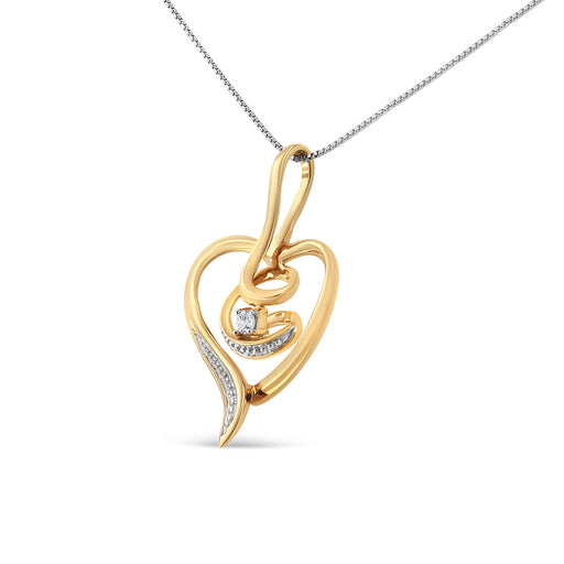 Bids.com Espira 10K Yellow Gold .03 Cttw Diamond-Accented Round-Cut Diamond Swirl Open Heart 18" Pendant Necklace (I-J Color, I2-I3 Clarity) Necklaces White Smoke Yellow.Gold / 18