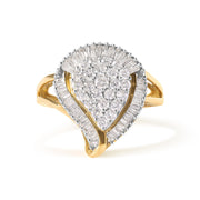 Bids.com 10K Yellow Gold 1 Cttw Round and Baguette Cut Diamond Ballerina Cluster Ring (H-I Color, SI2-I1 Clarity) Rings White Smoke 7 / Yellow.Gold