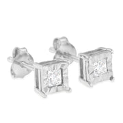 Bids.com .925 Sterling Silver 1/2 Cttw Miracle Set Princess-cut Diamond Solitaire Stud Earrings (I-J Color, SI1-SI2 Clarity) Earrings White Smoke White.Sterling Silver / 0.5,White.Sterling Silver / 0.63,White.Sterling Silver / 0.25
