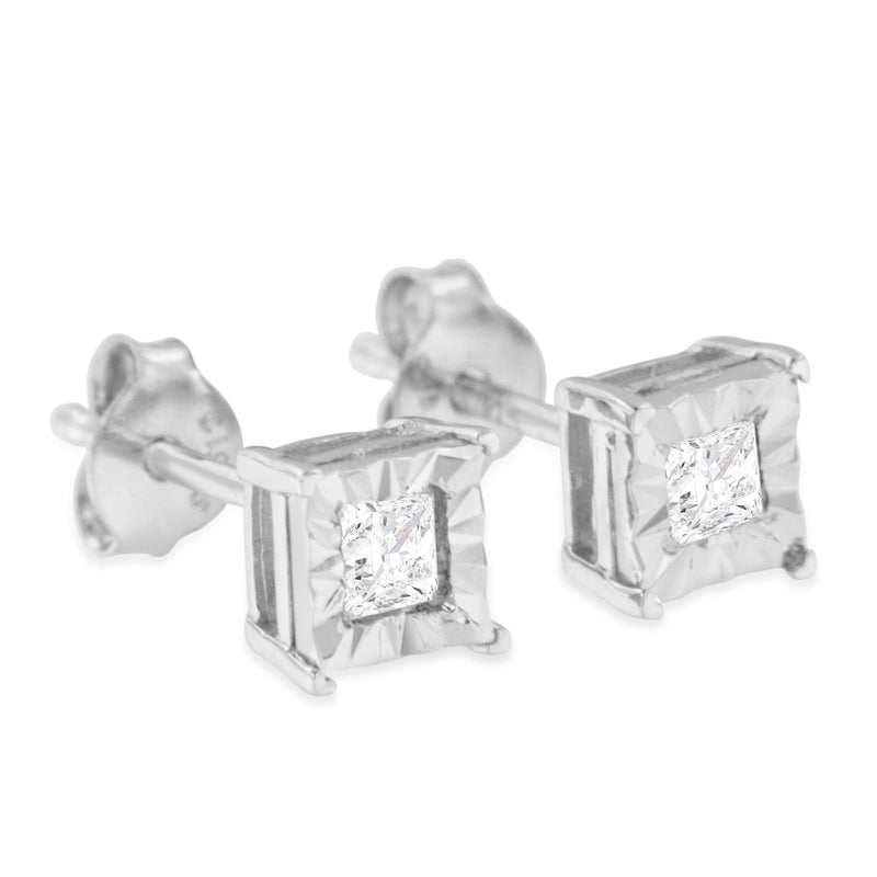 Bids.com .925 Sterling Silver 1/2 Cttw Miracle Set Princess-cut Diamond Solitaire Stud Earrings (I-J Color, SI1-SI2 Clarity) Earrings White Smoke White.Sterling Silver / 0.5,White.Sterling Silver / 0.63,White.Sterling Silver / 0.25