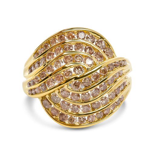 Bids.com 10K Yellow Gold 2.0 Cttw Channel Set Diamond Cocktail Swirl Band Ring (K-L Color, I1-I2 Clarity) - Ring Size 7 Rings White Smoke 7 / Yellow.Gold,6 / Yellow.Gold,8 / Yellow.Gold