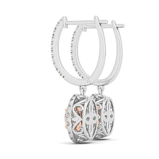Bids.com 14k White And Rose Gold Drop Diamond Earrings with a Halo Design (3/4 cttw) Earrings White Smoke White & Rose Gold