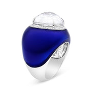 Bids.com 18K White Gold 14mm White Quartz and 1/5 Cttw Diamond Halo with Blue Enamel Dome Ring (F-G Color, VS1-VS2 Clarity) - Ring Size 7 Rings White Smoke 7 / White.Gold
