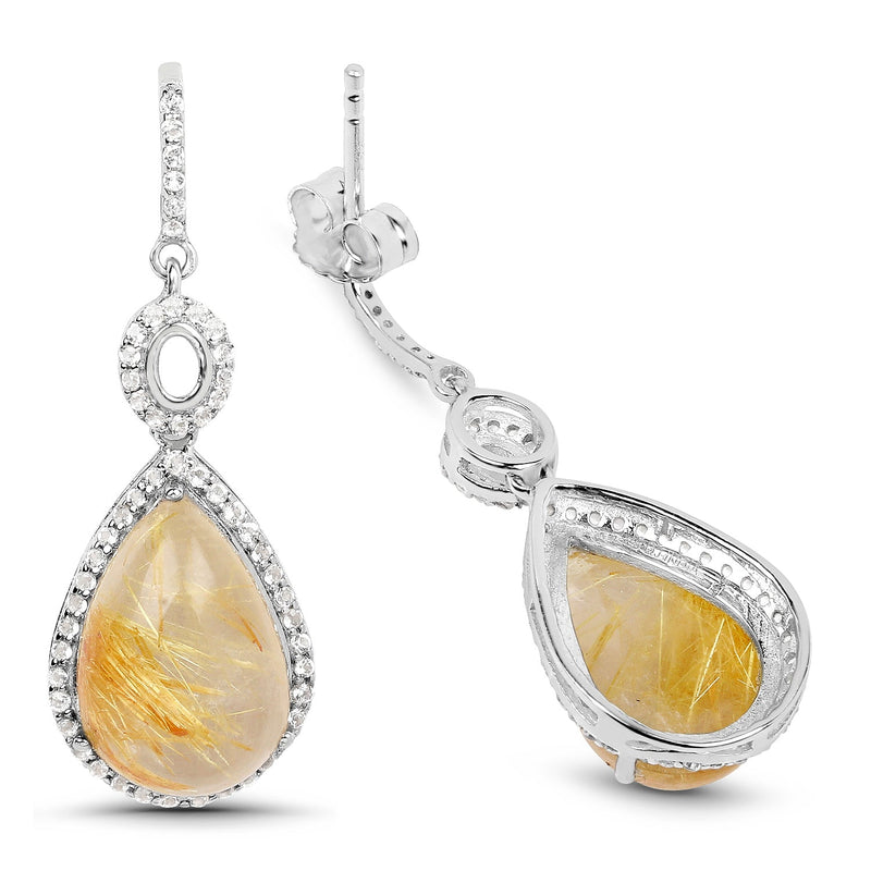 Bids.com 10.04 Carat Genuine Golden Rutile And White Topaz .925 Sterling Silver Earrings Earrings White Smoke