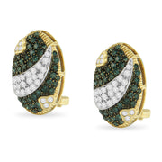 Bids.com Black and White Rhodium over 14K Yellow Gold 2-1/10 Cttw White and Blue Diamond Oval Omega Back Stud Earrings (H-I and Blue Color, SI1-SI2 Clarity) Earrings White Smoke Yellow.Gold / 2.16