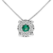 Bids.com 14K White Gold 3.8 MM Green Emerald and 1/3 Cttw Diamond Composite Halo 18" Pendant Necklace (F-G Color, VS2-SI1 Clarity) Necklaces White Smoke White.Gold / 18