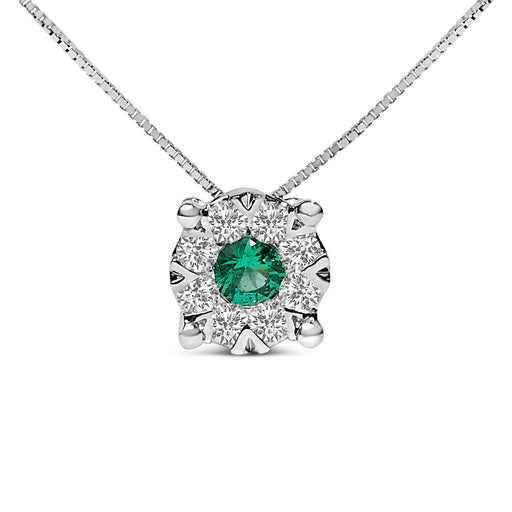 Bids.com 14K White Gold 3.8 MM Green Emerald and 1/3 Cttw Diamond Composite Halo 18" Pendant Necklace (F-G Color, VS2-SI1 Clarity) Necklaces White Smoke White.Gold / 18