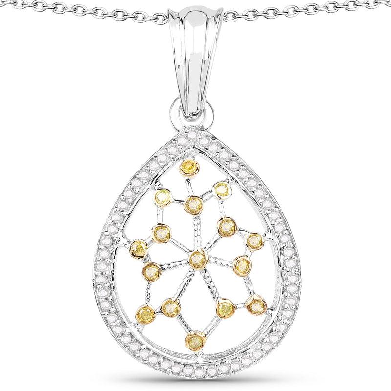 Bids.com 0.45 Carat Genuine White Diamond and Yellow Diamond .925 Sterling Silver Pendant Pendants White Smoke