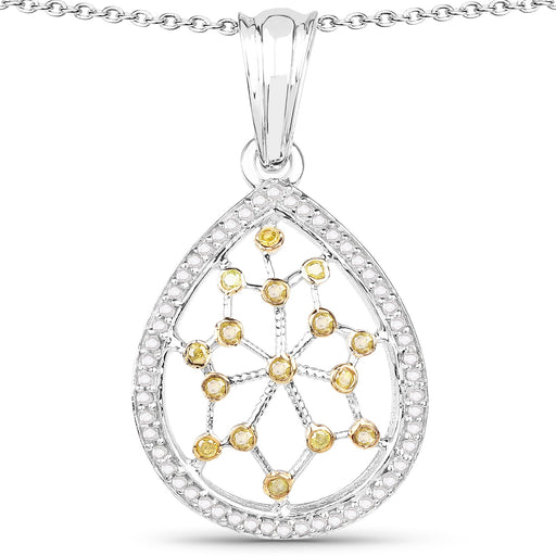 Bids.com 0.45 Carat Genuine White Diamond and Yellow Diamond .925 Sterling Silver Pendant Pendants White Smoke