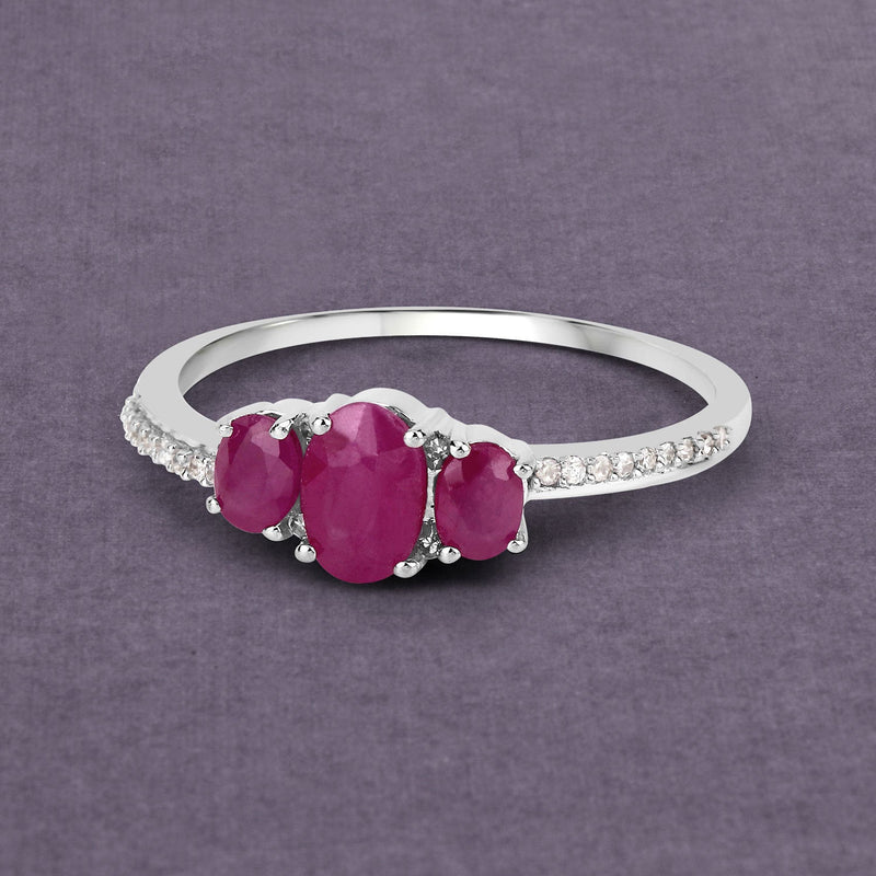 Bids.com 1.02 Carat Genuine Ruby and White Diamond 14K White Gold Ring Rings Dim Gray size 5.00,size 6.00,size 7.00,size 8.00,size 9.00