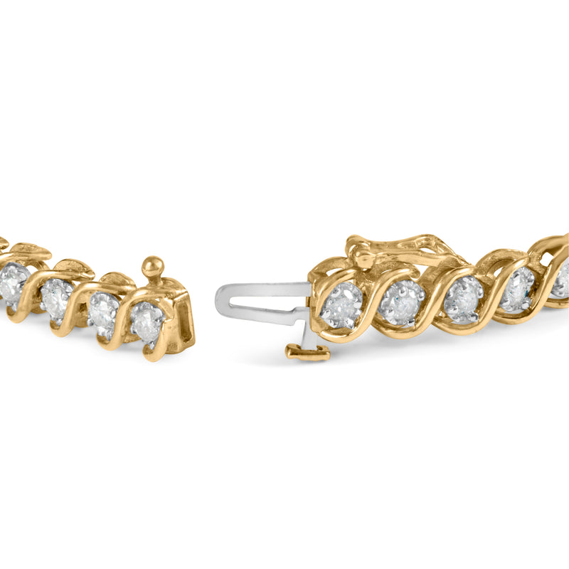 Bids.com 10K Yellow Gold 3 cttw Round-Cut Diamond Spiral Link 7.50" Bracelet (I-J Color, I1-I2 Clarity) Bracelets White Smoke Yellow.Gold / 7.5