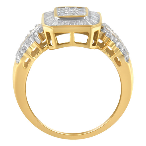 Bids.com 10K Yellow Gold Round and Baguette-Cut Diamond Cluster Ring (1.0 Cttw, I-J Color, SI1-SI2 Clarity) - Size 7 Rings White Smoke 8 / Yellow.Gold,7 / Yellow.Gold