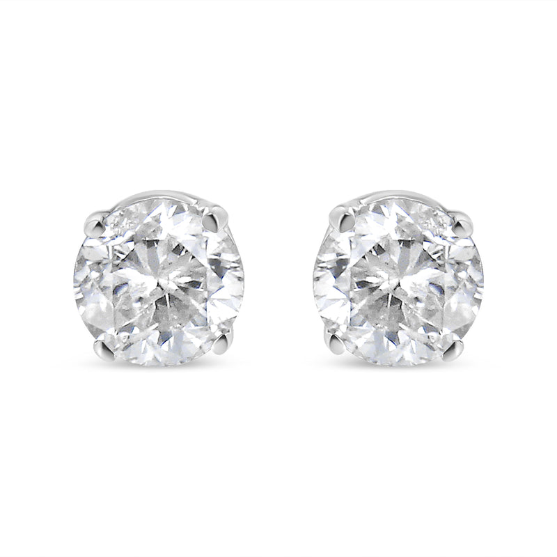 Bids.com AGS Certified 14K White Gold 1.0 Cttw 4-Prong Set Brilliant Round-Cut Solitaire Diamond Push Back Stud Earrings (E-F Color, SI2-I1 Clarity) Earrings White Smoke White.Gold / 1
