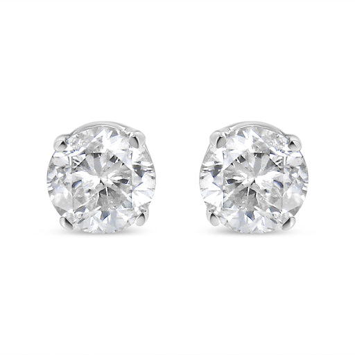 Bids.com 14K White Gold 1.00 Cttw Round Brilliant-Cut Near Colorless Diamond Classic 4-Prong Stud Earrings (H-I Color, I1-I2 Clarity) Earrings White Smoke White.Gold / 1