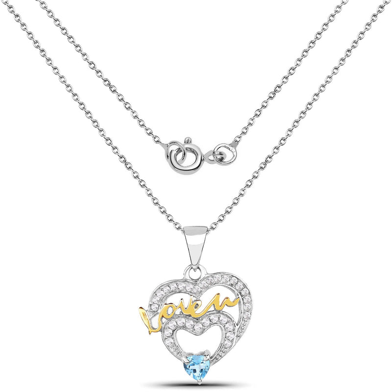 Bids.com 0.44 Carat Genuine Swiss Blue Topaz and White Topaz .925 Sterling Silver Pendant Pendants White Smoke
