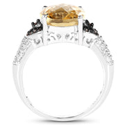 Bids.com 4.65 Carat Genuine Citrine, Champagne Diamond & White Diamond .925 Sterling Silver Ring Rings White Smoke size 7.00,size 8.00,size 6.00,size 9.00,size 5.00,size 10.00