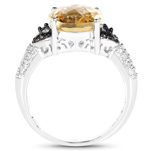Bids.com 4.65 Carat Genuine Citrine, Champagne Diamond & White Diamond .925 Sterling Silver Ring Rings White Smoke size 7.00,size 8.00,size 6.00,size 9.00,size 5.00,size 10.00