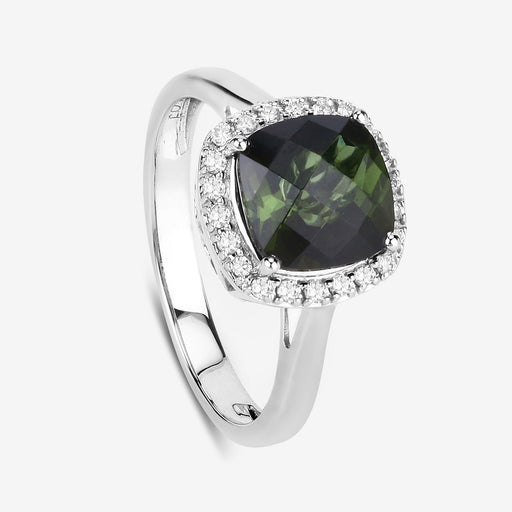 Bids.com 2.64 Carat Genuine Green Tourmaline and White Diamond 14K White Gold Ring Rings White Smoke size 6.00,size 7.00,size 8.00,size 9.00