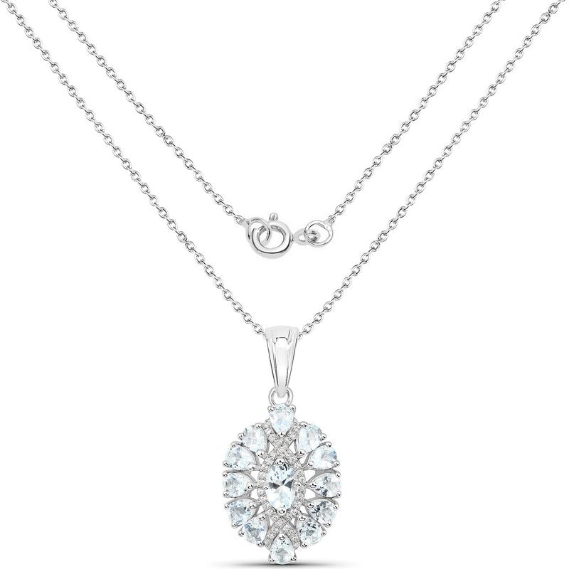 Bids.com 1.89 Carat Genuine Aquamarine and White Topaz .925 Sterling Silver Pendant Pendants White Smoke