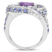 Bids.com 2.76 Carat Genuine Amethyst and Tanzanite .925 Sterling Silver Ring Rings White Smoke size 5.00,size 6.50,size 7.50,size 6.00,size 7.00,size 8.00,size 9.00