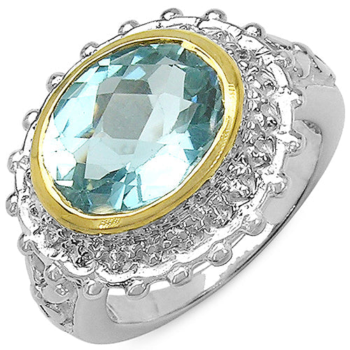 Bids.com Two Tone Plated 5.01 Carat Genuine Blue Topaz & White Topaz .925 Sterling Silver Ring Rings White Smoke size 6.00,size 7.00,size 8.00,size 9.00