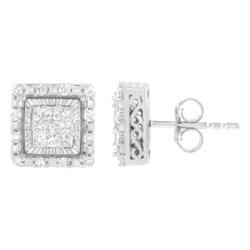 Bids.com 10K White Gold 1/2 cttw Invisible Set Princess-Cut Diamond Square Stud Earring (I-J Color, I1-I2 Clarity) Earrings White Smoke White.Gold / 0.5