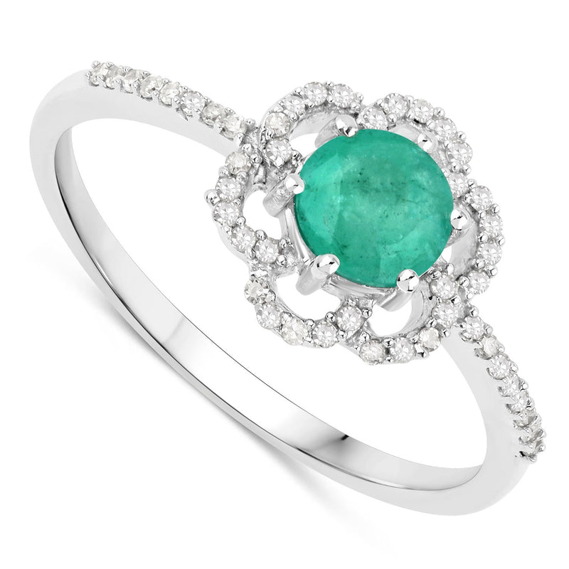 Bids.com 0.55 Carat Genuine Zambian Emerald and White Diamond 14K White Gold Ring Rings White Smoke size 5.00,size 6.00,size 7.00,size 8.00,size 9.00