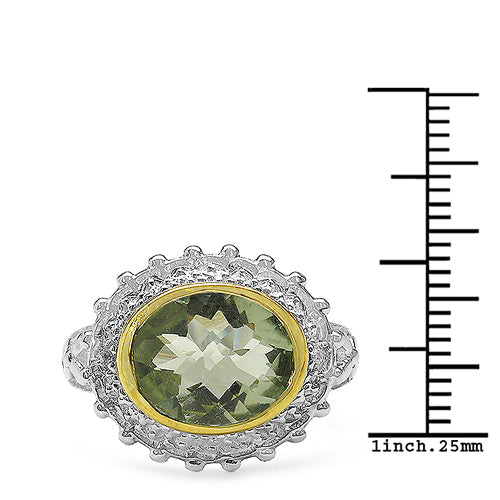 Bids.com Two Tone Plated 4.16 Carat Genuine Green Amethyst & White Topaz .925 Sterling Silver Ring Rings White Smoke size 6.00,size 8.00,size 7.00,size 9.00