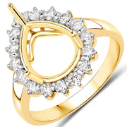 Bids.com 0.48 Carat Genuine White Diamond 14K Yellow Gold Semi Mount Ring - holds 11x9mm Pear Gemstone Rings White Smoke size 7.00,size 6.00,size 8.00