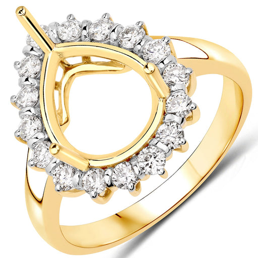 Bids.com 0.48 Carat Genuine White Diamond 14K Yellow Gold Semi Mount Ring - holds 11x9mm Pear Gemstone Rings White Smoke size 7.00,size 6.00,size 8.00
