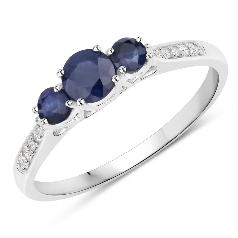 Bids.com 0.56 Carat Genuine Blue Sapphire and White Diamond 14K White Gold Ring Rings White Smoke size 5.00,size 6.00,size 7.00,size 8.00,size 9.00