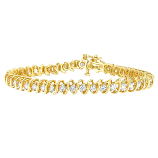 Bids.com 14K Yellow Gold Round Cut Diamond Spiral Link Bracelet (3.00 cttw, H-I Color, SI2-I1 Clarity) Bracelets White Smoke Yellow.Gold / 7