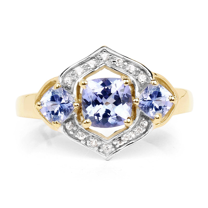 Bids.com 14K Yellow Gold Plated 1.58 Carat Genuine Tanzanite and White Topaz .925 Sterling Silver Ring Rings White Smoke size 7.00,size 8.00,size 6.00,size 9.00