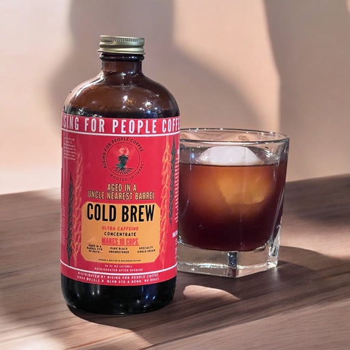 Rising For People Coffee Co. Aged Whiskey Barrel Concentrated Cold Brew Coffee — Light Roast Whole Bean Coffee Coffee Rosy Brown 16oz-6pack,16oz-12pack