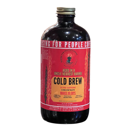 Rising For People Coffee Co. Aged Whiskey Barrel Concentrated Cold Brew Coffee — Light Roast Whole Bean Coffee Coffee White Smoke 16oz,16oz-4pack,16oz-6pack,16oz-12pack