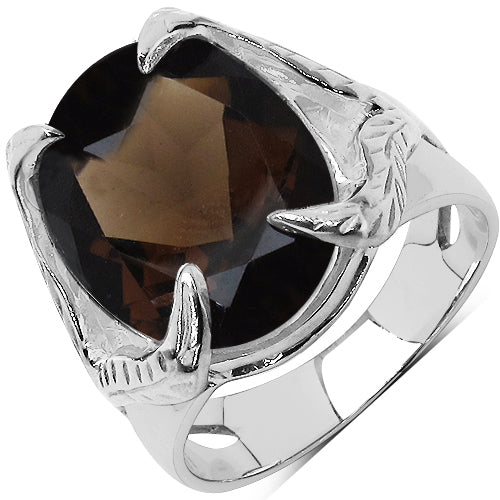 Bids.com 7.80 Carat Genuine Smoky Quartz .925 Sterling Silver Ring Rings White Smoke size 7.00,size 8.00,size 6.00,size 9.00