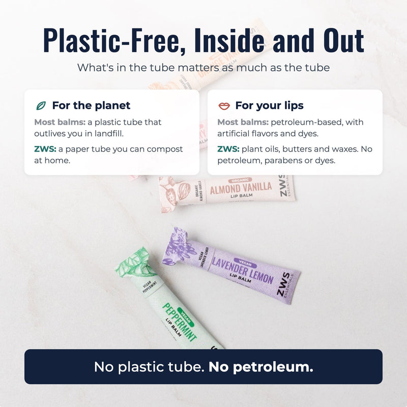 ZeroWasteStore.com All Natural Lip Balm Lavender Lip Balm Set - Bundle of 5,Organic Trio,Vegan Duo,Organic Almond Vanilla,Organic Orange Vanilla,Organic Raspberry Mint,Vegan Peppermint,Vegan Lavender Lemon