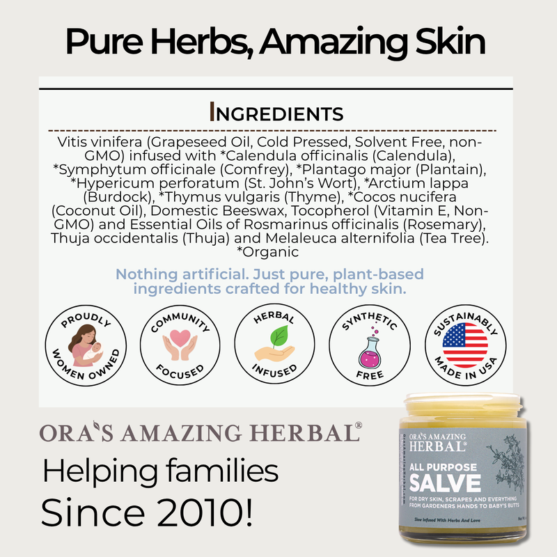 Ora's Amazing Herbal All Purpose Salve, Herbal Salve with Comfrey & Tea Tree Oil Skin Care White Smoke Jar 4oz,Jar 1oz,1 oz & 4 oz