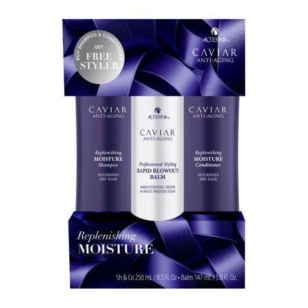 VIP Extensions Alterna Caviar Anti-Aging Replenishing Moisture Set with Balm Hair Care Kit Black