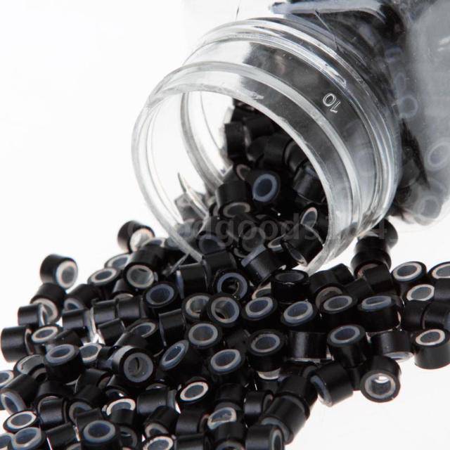VIP Extensions Aluminum Silicone Micro Rings Style ''D'' MICROLINKS White Smoke 1-BLACK (1000PCS)