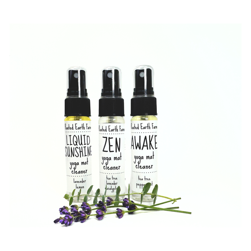 Rooted Earth Farm + Apothecary Yoga Mat Spray Gift Set Yoga Mat Sprays White Smoke kraft (brown),red + green,blue + white