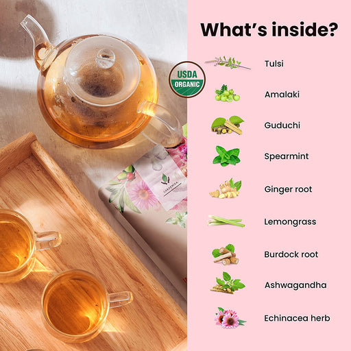 Gardenika Shop Immune Defense Tea, Echinacea Ashwagandha | Organic Herbal Blend Loose Leaf Tea Misty Rose