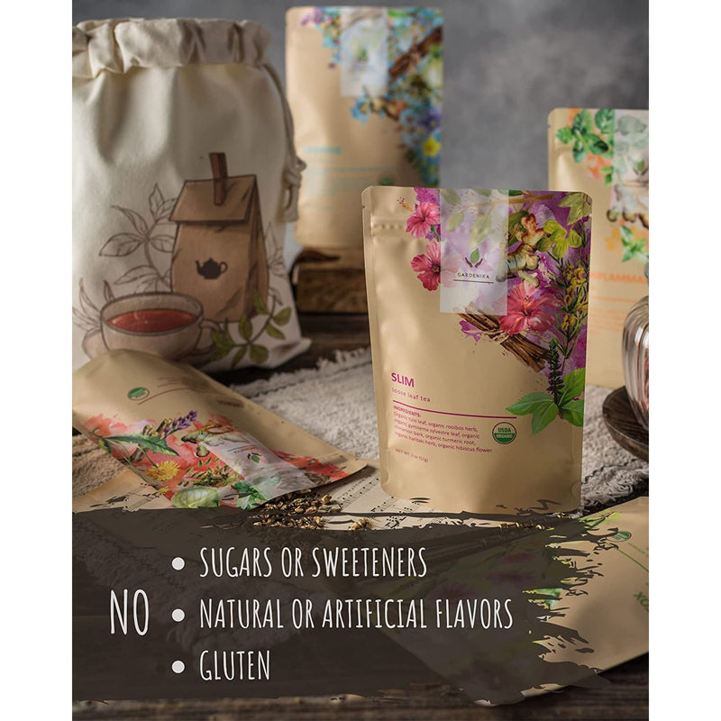 Gardenika Shop Organic Tea Sampler, 5 Caffeine-Free Wellness Herbal Blends Loose Leaf Tea Sampler Dark Slate Gray
