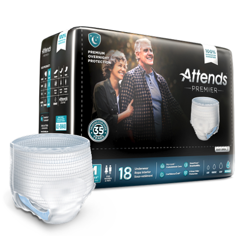 Attends Attends Premier Premium Overnight Protection Underwear L  44"- 58" 16X Health Care White Smoke