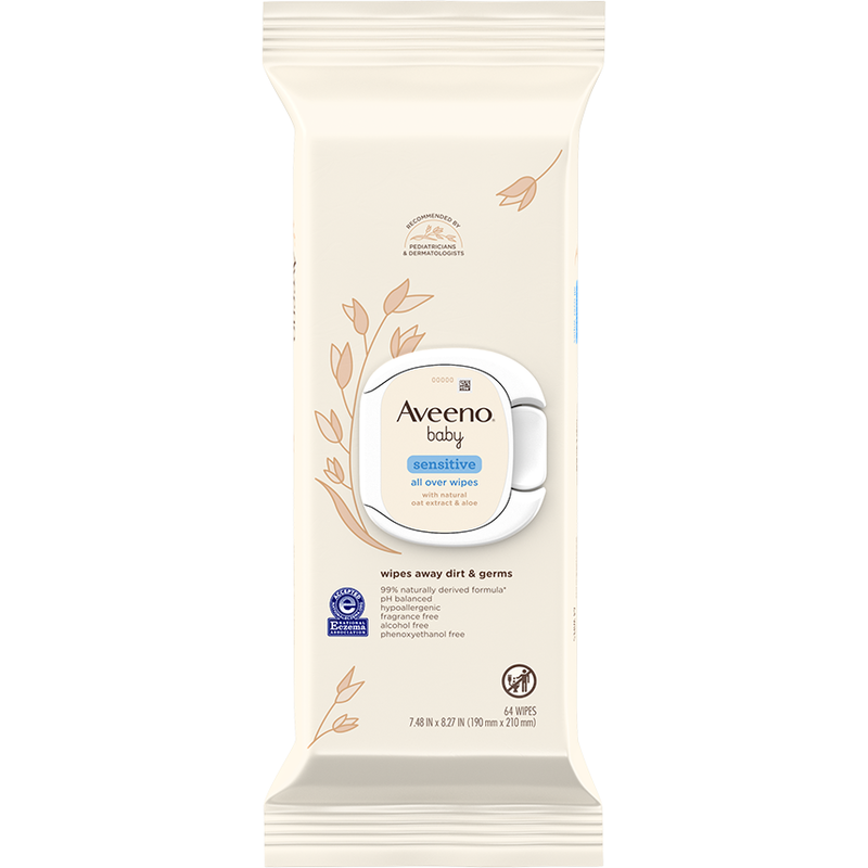 Aveeno Aveeno Baby Sensitive All Over Wipes, Alcohol Fragrance-Free - 64.0 ea Baby Wipes Antique White