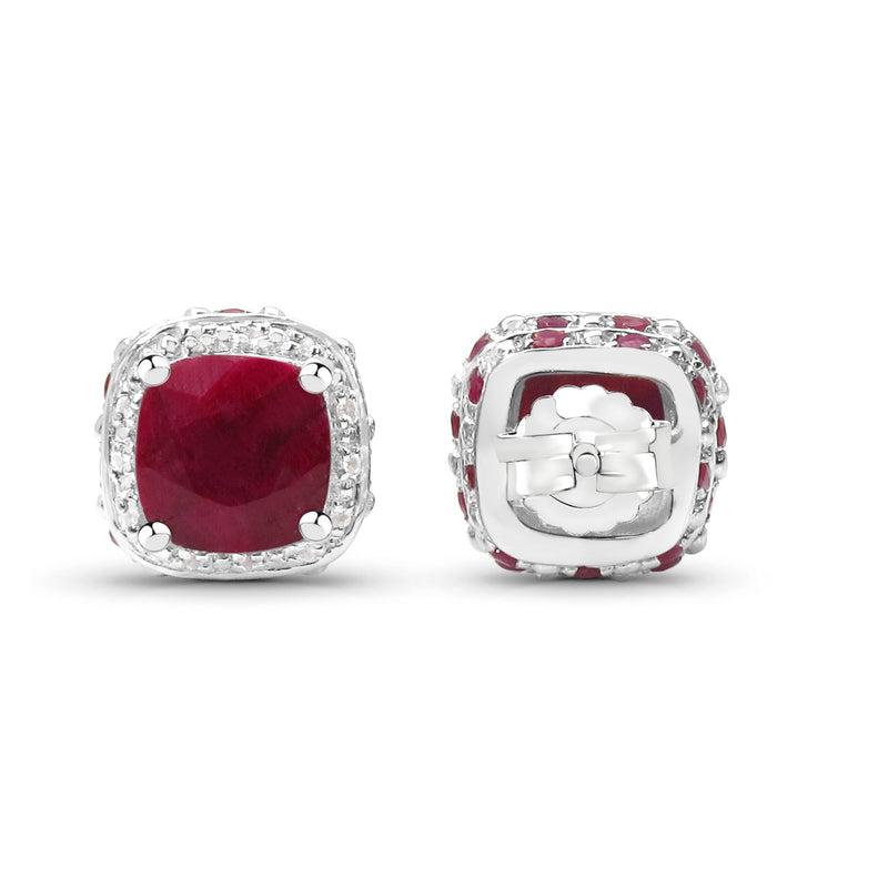 Bids.com 6.12 Carat Dyed Ruby, Ruby and White Topaz .925 Sterling Silver Earrings Earrings White Smoke