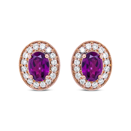 Bids.com 14K Rose Gold 7x5mm Oval Cut Garnet and 3/8 Cttw Round Diamond Halo Stud Earrings (G-H Color, SI1-SI2 Clarity) Earrings White Smoke Rose.Gold / 0.4