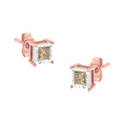 Bids.com 14K Rose Gold Plated Two-Tone .925 Sterling Silver 1/2 Cttw Princess-Cut Square Diamond Solitaire Miracle-Plate Stud Earrings (K-L Color, I2-I3 Clarity) Earrings White Smoke WhiteRose.Sterling Silver / 0.5
